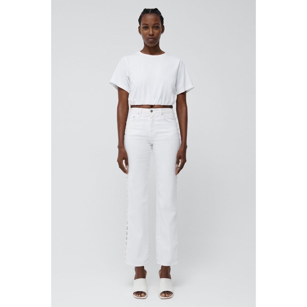 NWT Simkhai Basic Crew Neck Pullover 3/4 Sleeve T Shirt White Size Large $155